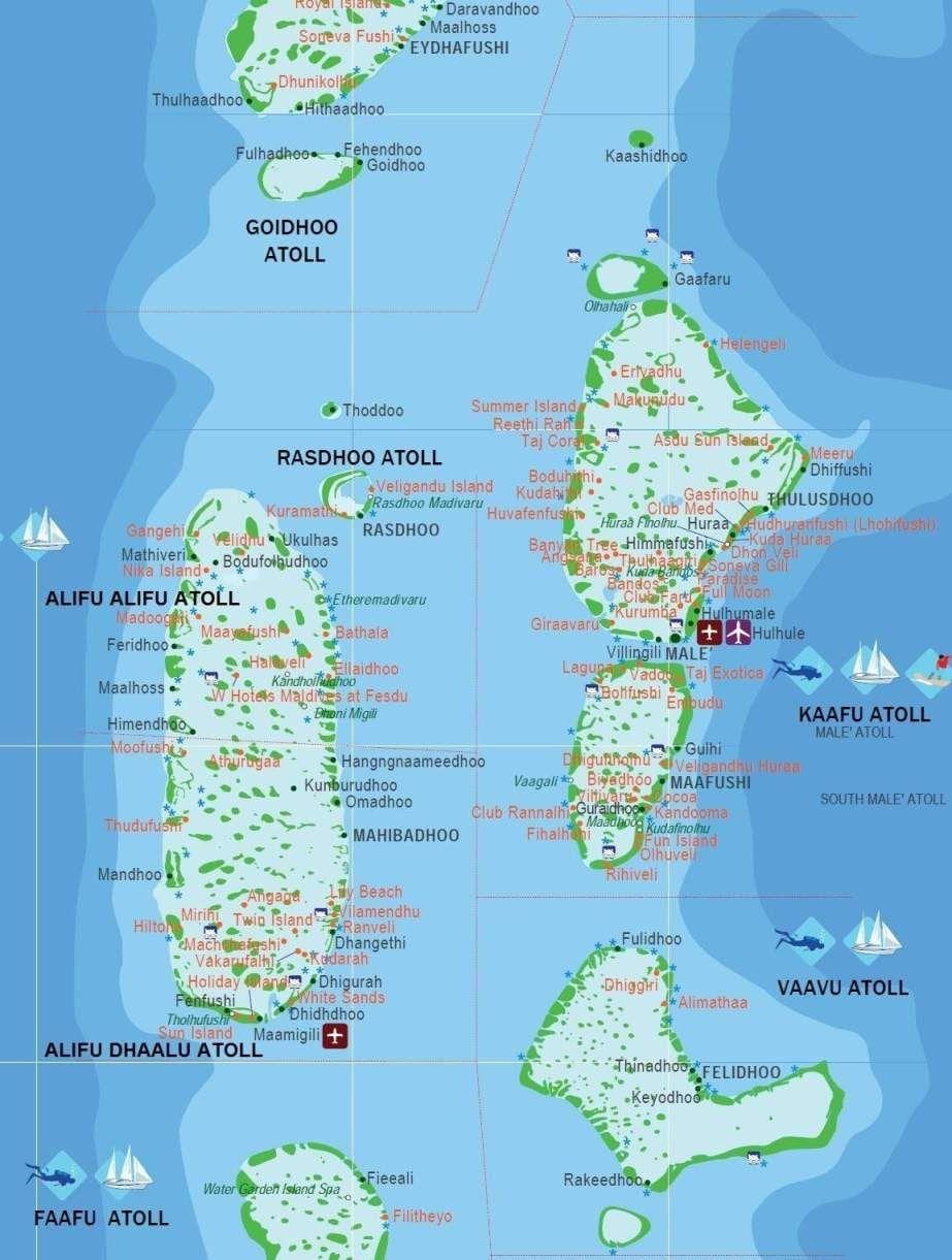 mapa das maldivas dos turistas
